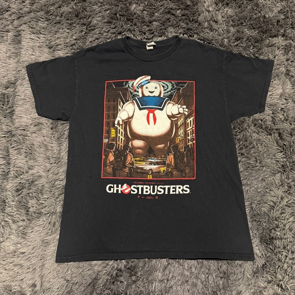 Ghostbusters Stay Puft Marshmallow Man Graphic T-Shirt Black Large Gildan Tee